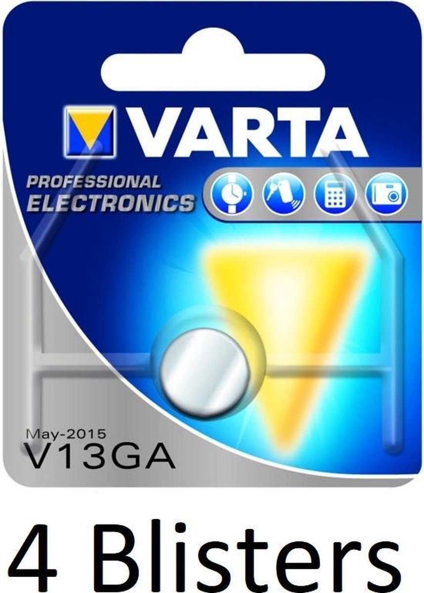 4 stuks (4 blisters a 1 st) Varta Knoopcel batterij LR44 - High Energy Alkaline - 1