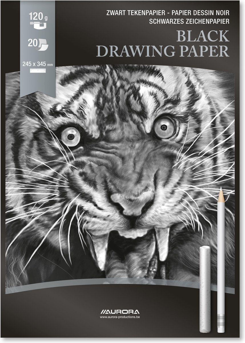 Aurora Pak van 15 x Tekenblok zwart tekenpapier 245x345 mm 120 grams 20 vel