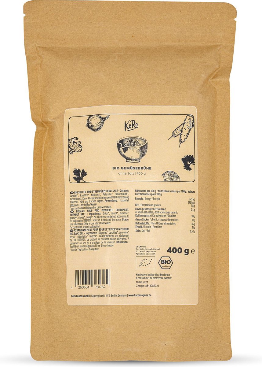 KoRo | Biologische groentebouillon zonder toegevoegd zout | 400 g