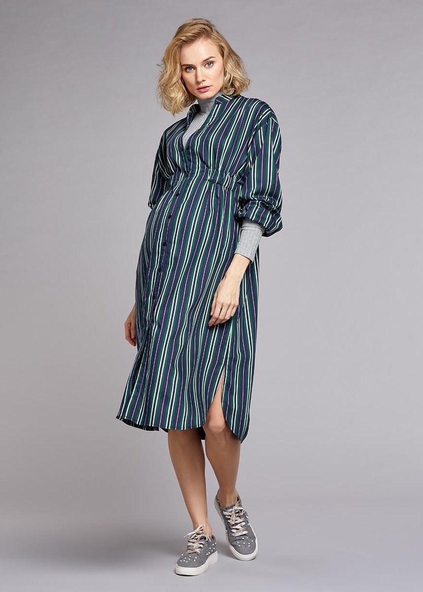 Shirtdress Milena - Navy Green Stripe (B33)