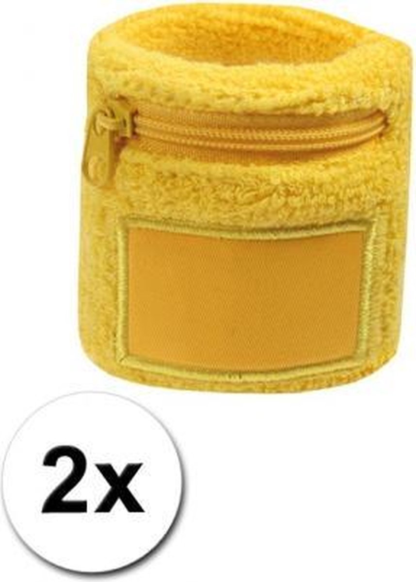 Gele zweetband met ritsje 2 stuks
