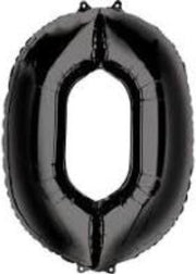 Folie ballon XL cijfer 0 zwart kleur is 1 meter  groot inclusief een flamingo sleutelhanger