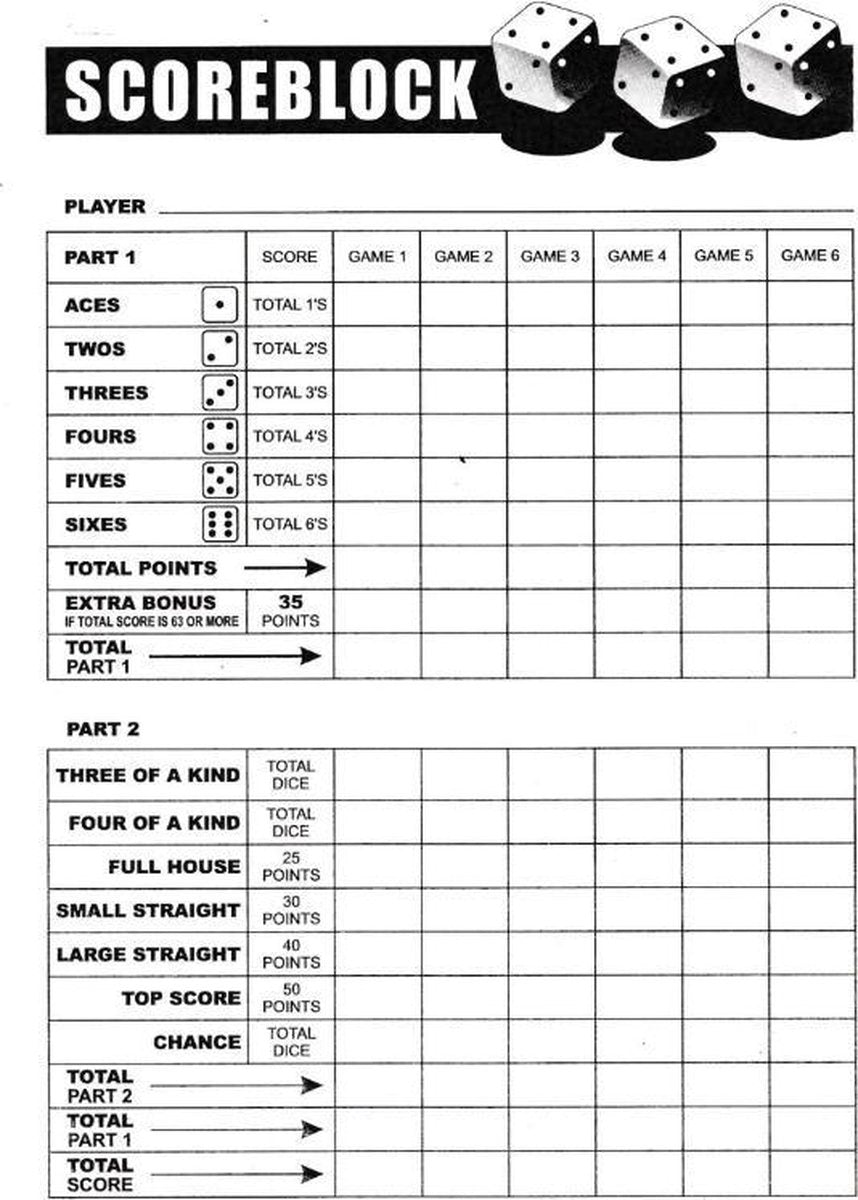 Games Yahtzee Scoreblok - Scoreblok Yahtzee - 100 Vellen