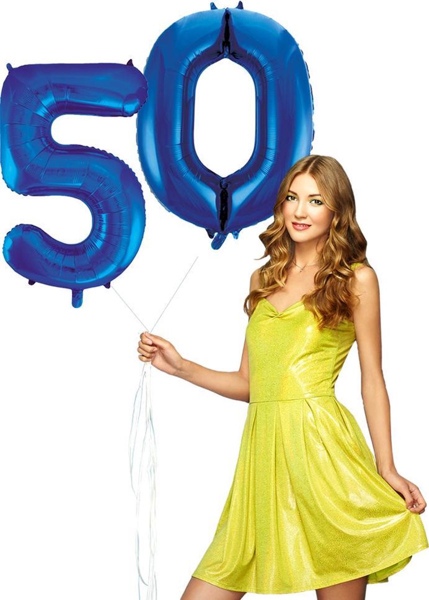 Blauwe folie ballonnen cijfer 50.