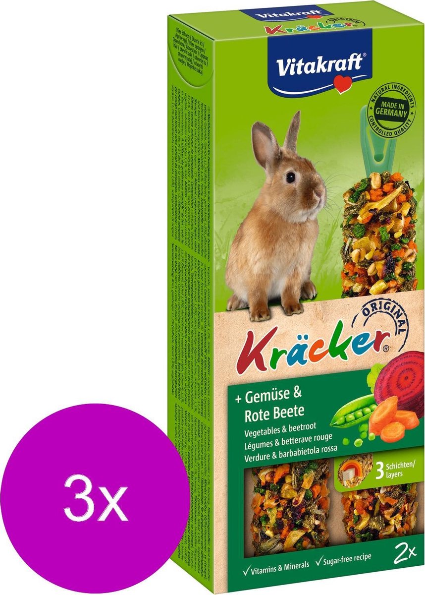 Vitakraft Konijn Kracker - Konijnensnack - 3 x Groente