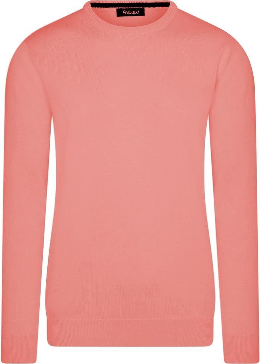 Ferlucci – Exclusieve Heren Trui met Ronde Hals - Zalm Roze