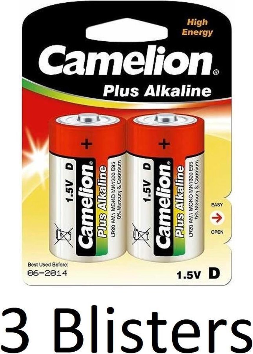 6 Stuks (3 Blisters a 2 st) Camelion Plus Alkaline D Cell Batterij