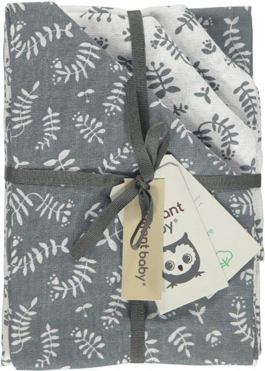 Briljant Baby - Hydrofiele Luiers - Botanic Organic - Blauw Grijs - 70 x 70 Cm  4 Stuks - 100% organisch katoen