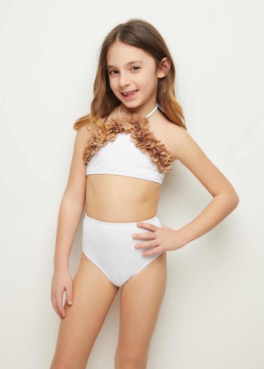 ELLA Sneldrogende en UV Werend Bikini Meisjes - Zachte en Comfortabele Zwemkleiding Meisjes van Gecertificeerde Premium Italiaanse Stof - Badpak Meisjes / Zwempak Meisjes - Wit Licht Goud - 3-4 jaar