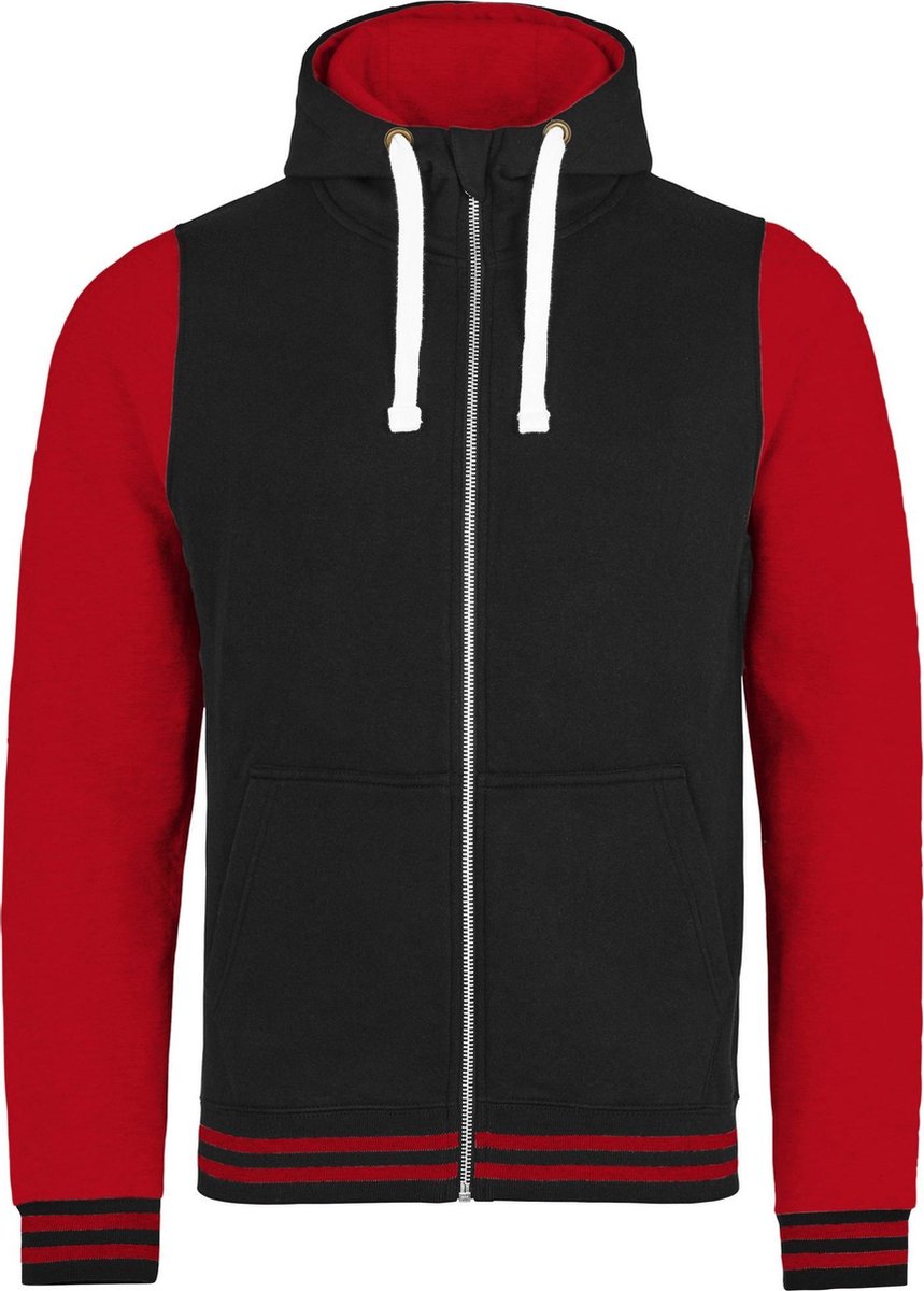 Awdis Gewoon Hoods Volwassenen Unisex Urban Varsity Full Zip Hoodie (Straalzwart / vuurrood)