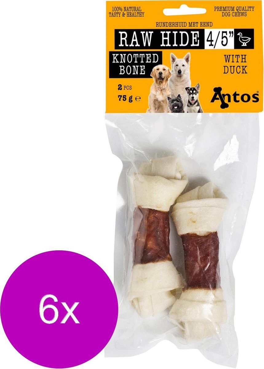 Antos Runderhuid Bot Met Eend - Hondensnacks - 6 x Eend Rund 75 g  2 stuks