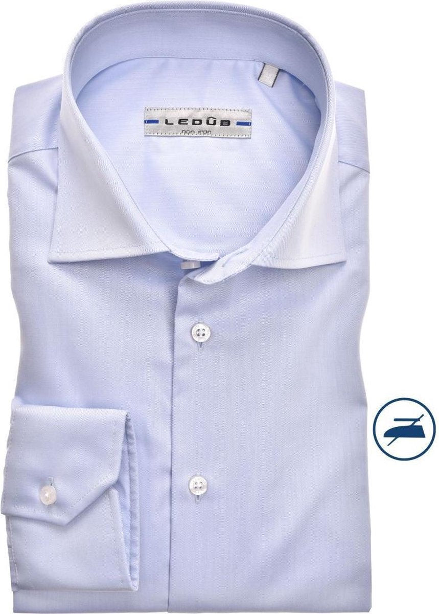 Ledub Modern Fit overhemd - lichtblauw twill - Strijkvrij - Boordmaat: 47