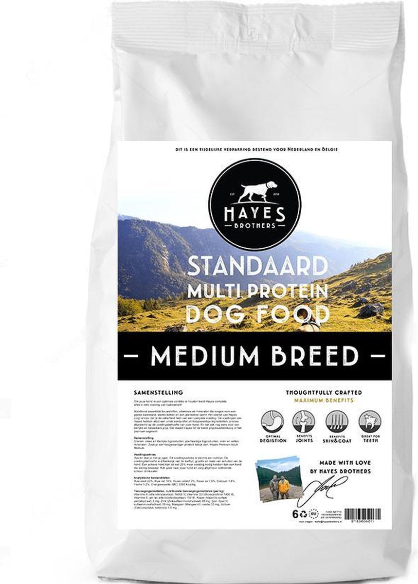 Hayes Brothers Standaard Medium Breed Hondenvoer 14KG - Geperste Hondenbrokken voor Gezonde Vacht
