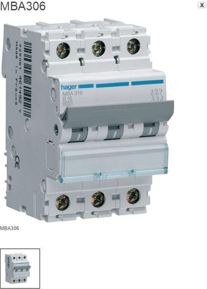 Hager automaat 3ka - c - 3p - 6a - 3m