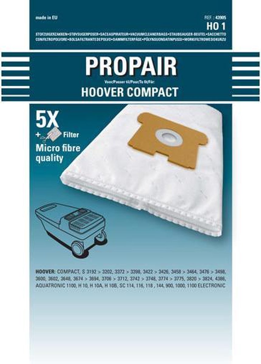 HOOVER - STOFZUIGERZAK PROPAIR S3192 DUBBELE WAND   5 STUKS + MICRO FILTER - 09178427