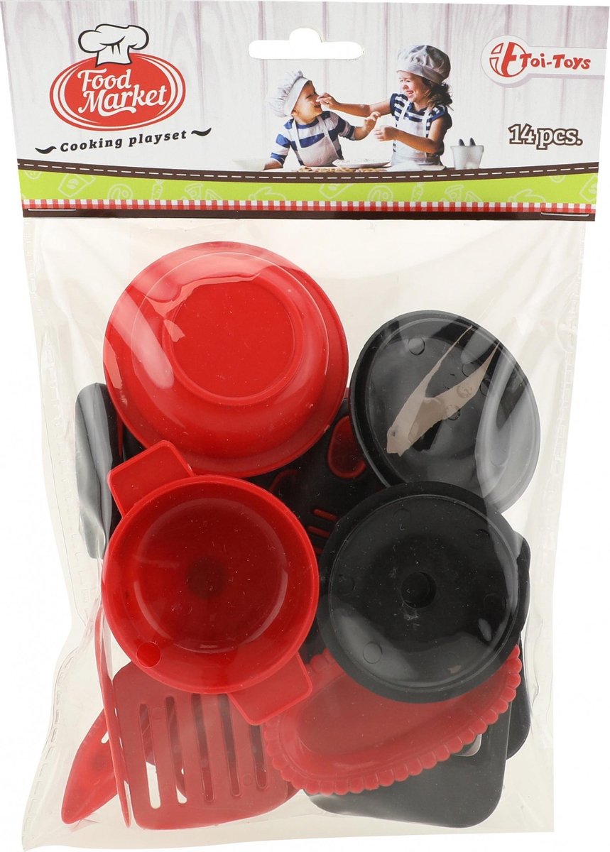 Toi-toys Keukengerei Foodmarket Junior Rood/zwart 14-delig