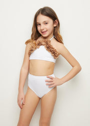 ELLA Sneldrogende en UV Werend Bikini Meisjes - Zachte en Comfortabele Zwemkleiding Meisjes van Gecertificeerde Premium Italiaanse Stof - Badpak Meisjes / Zwempak Meisjes - Wit Licht Goud - 1-2 jaar