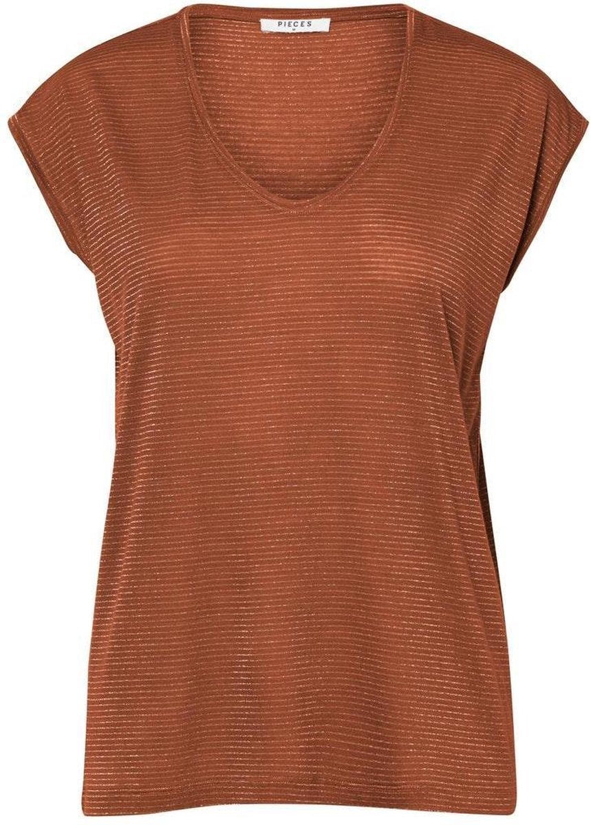 Pcbillo Tee Lurex Stripes Noos 17078572 Mocha Bisque/gold Lurex
