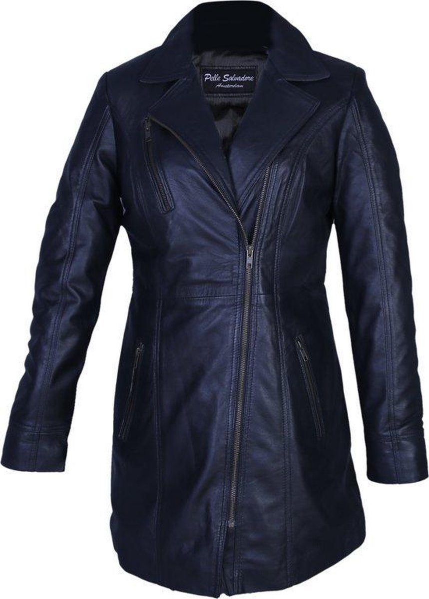 Urban 5884® -Janice 107- 3 kwart lams leren jas Schuin ritssluiting zwart - L