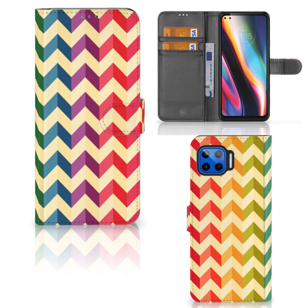 Motorola Moto G 5G Plus | Telefoon Hoesje | Zigzag Multi Color | Portemonnee hoesje