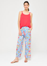 Satijnen losse broek met bloemen - Blauw