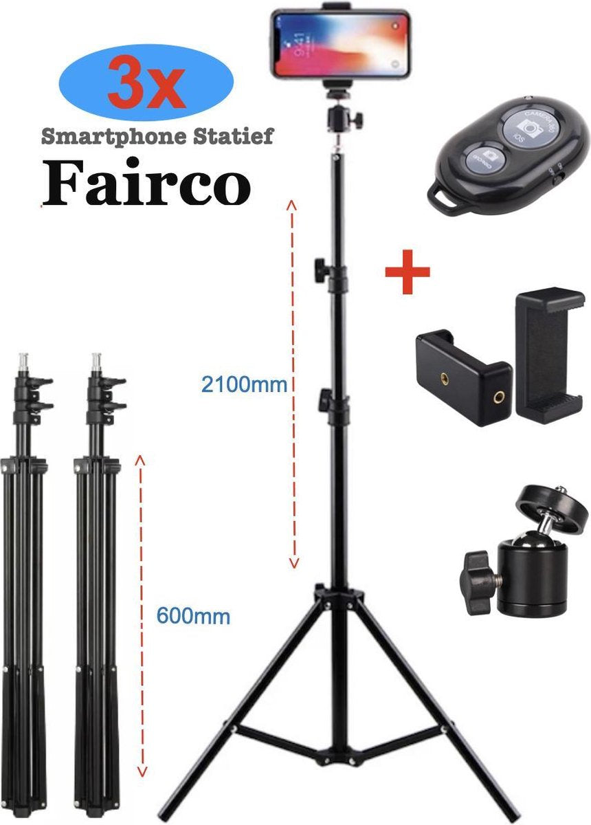 3Pcs statief 210cm Inc. Bluetooth Remote Shutter