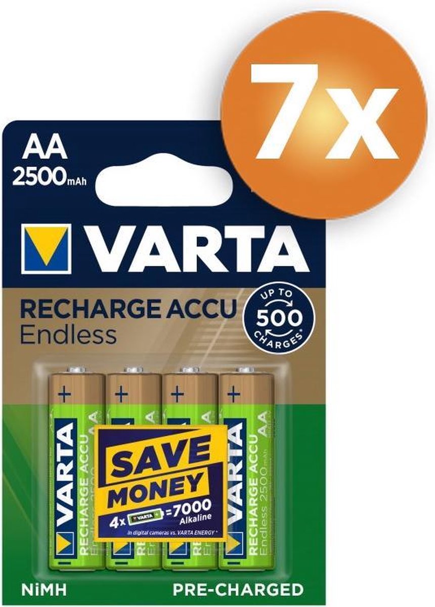 Varta Endless AA 2500mAh oplaadbare batterijen - 28 stuks