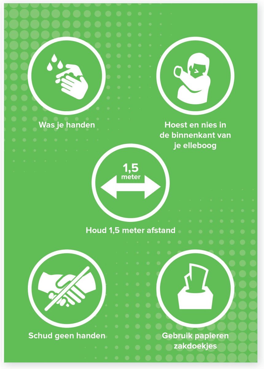 Stickers A4: RIVM maatregelen - Corona/COVID-19 maatregelen (set van 10 stuks)