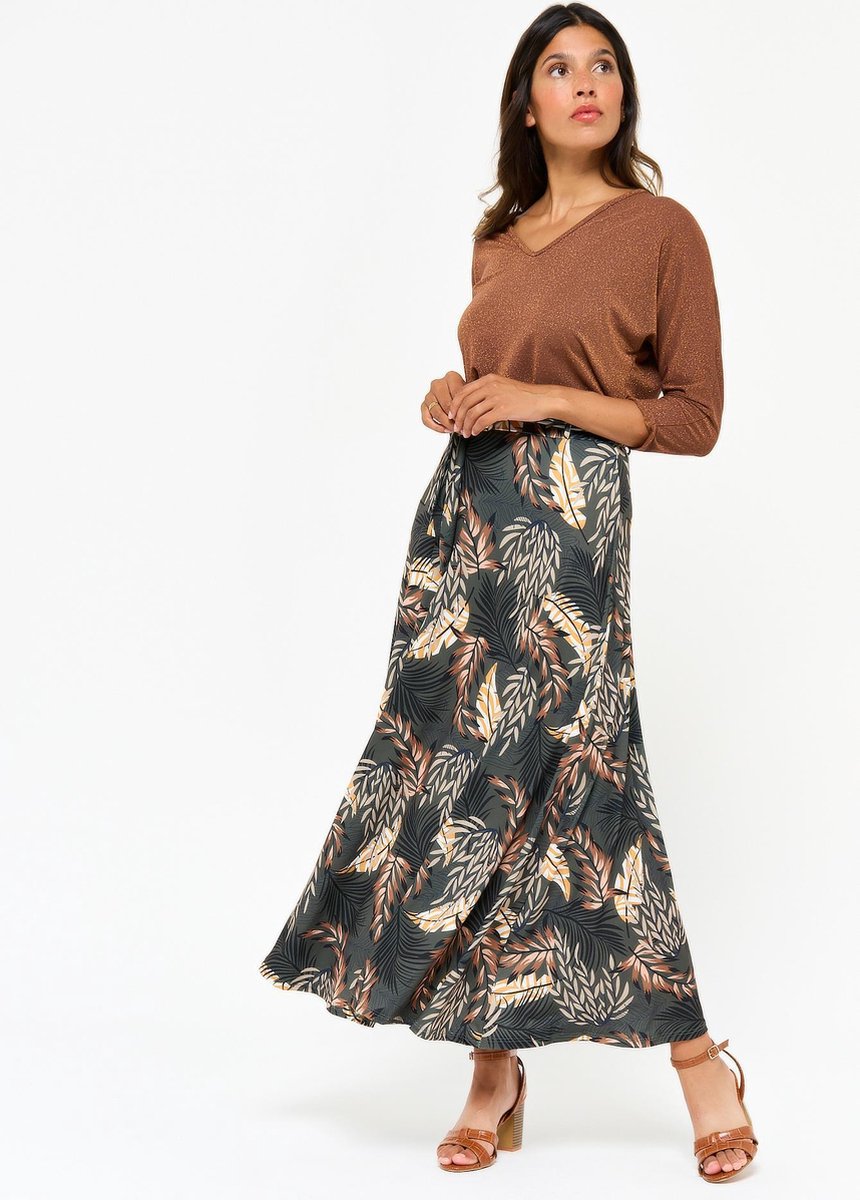 Maxi rok met plantenprint - Khaki