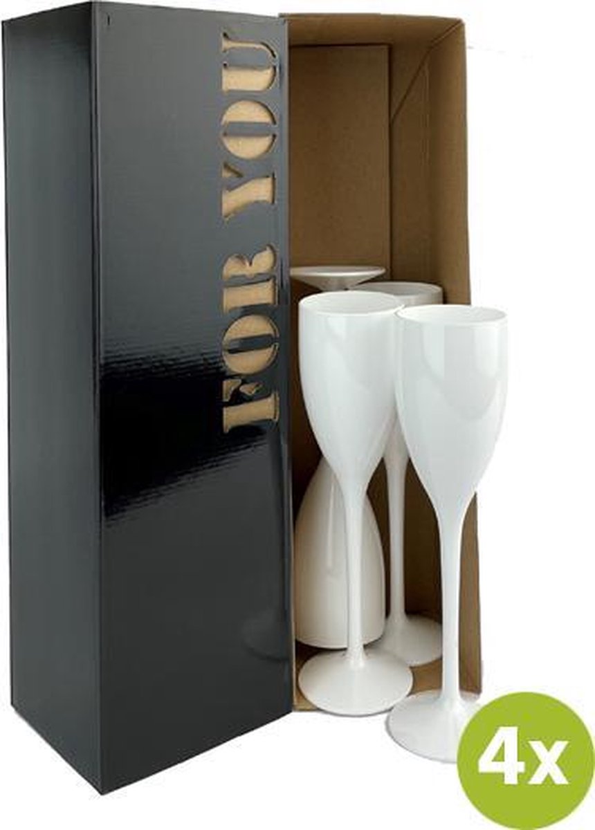 4x Champagneglas Troyes wit 12 cl cadeauset | Onbreekbare kunststof / plastic drinkglazen