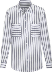 Seidensticker Speelse Pinstripes overhemd bloes wit/donkerblauw -mt.40