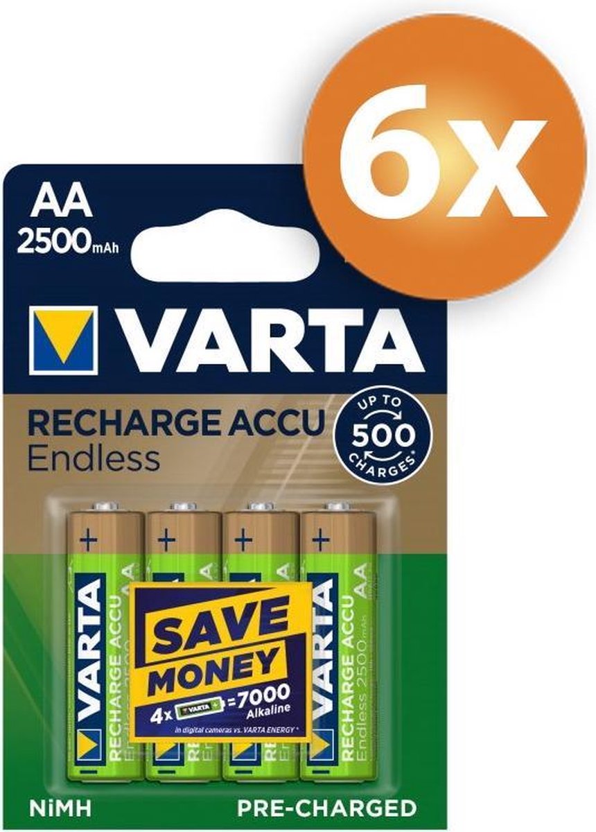 Varta Endless AA 2500mAh oplaadbare batterijen - 24 stuks