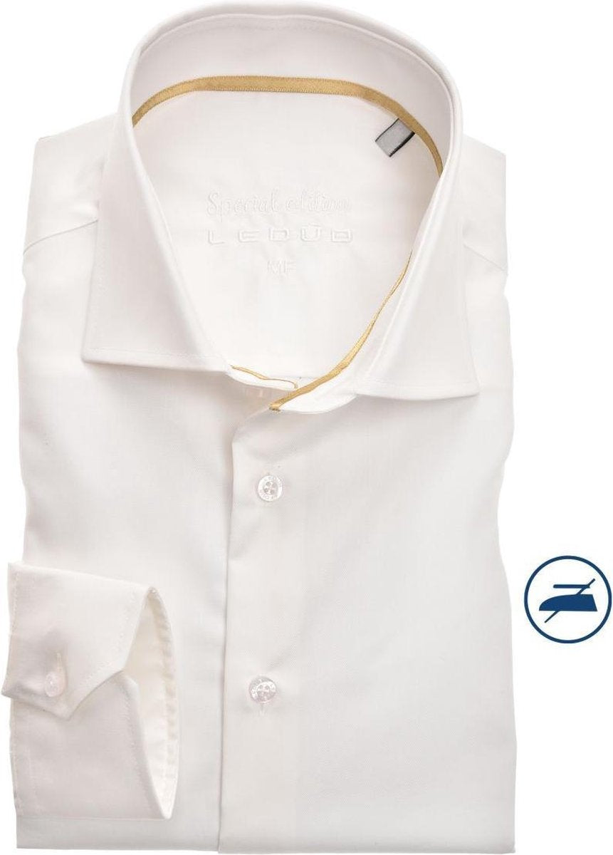 Ledub Modern Fit overhemd - beige twill - Strijkvrij - Boordmaat: 48