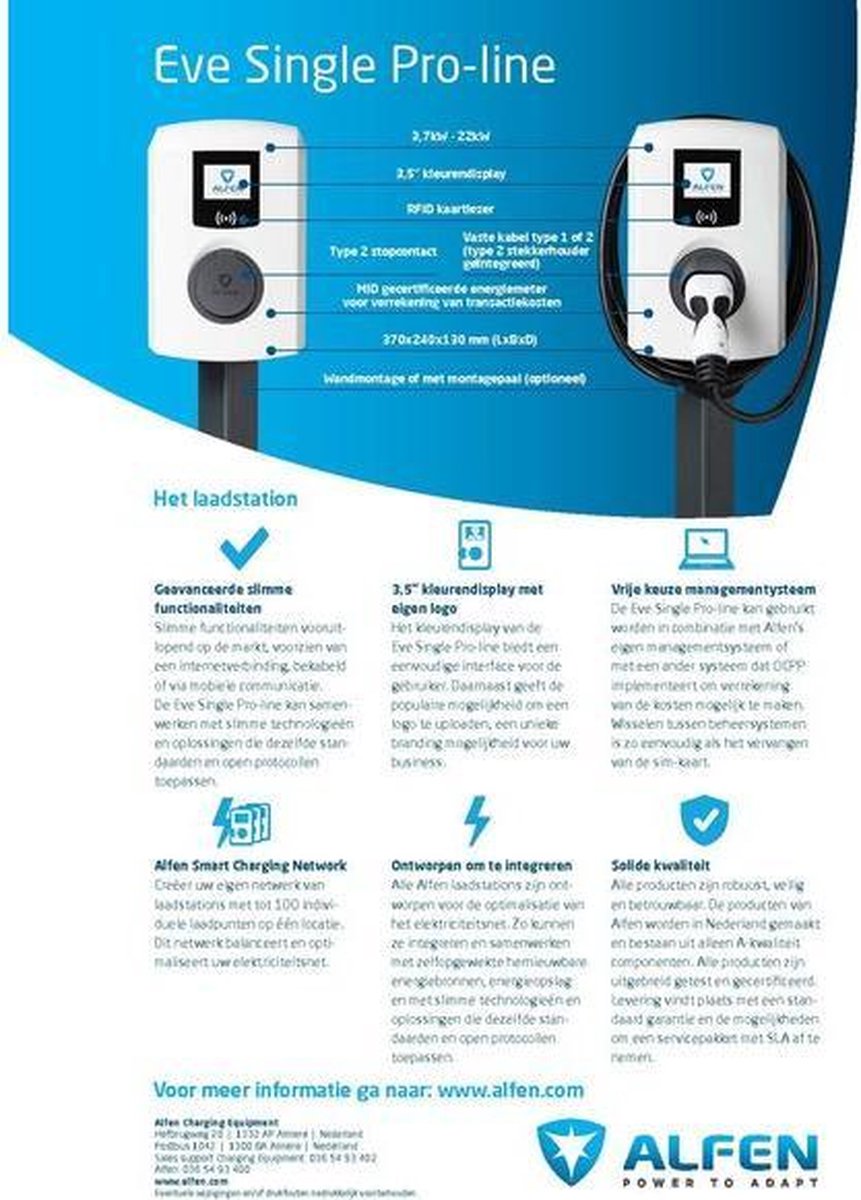 Alfen single Pro line 22KW Socket RFID