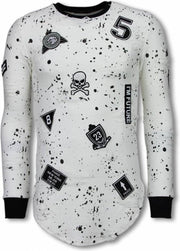 JUSTING Paint Drops Army Shirt - Long Fit Sweater - Wit - Maten: M