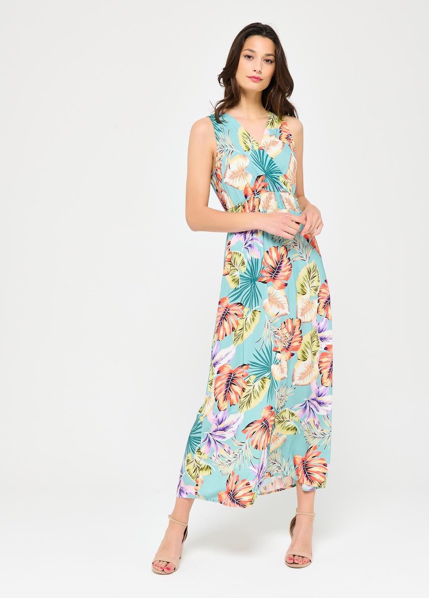 Maxi jurk met kleurrijke bladerprint - Licht Groen