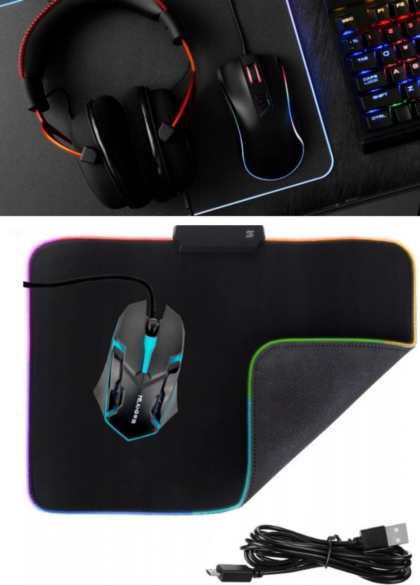 Muistmat- Gaming Muismat XXL - RGB LED Verlichting - Anti-Slip
