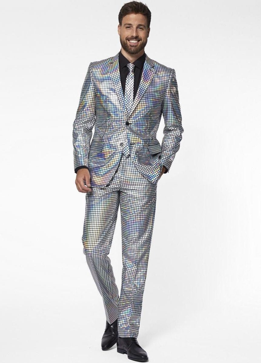 Opposuits Verkleedpak Discoballers Heren Polyester Zilver Mt 58