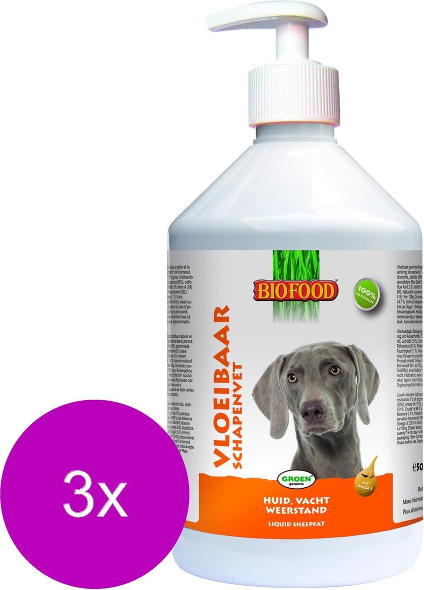 Biofood Vloeibaar Schapenvet - Hond - Voedingssupplement - Met doseerpomp - 3 x 500 ml