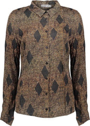 Blouse Aop Satin 03692 Brown/sand Combi