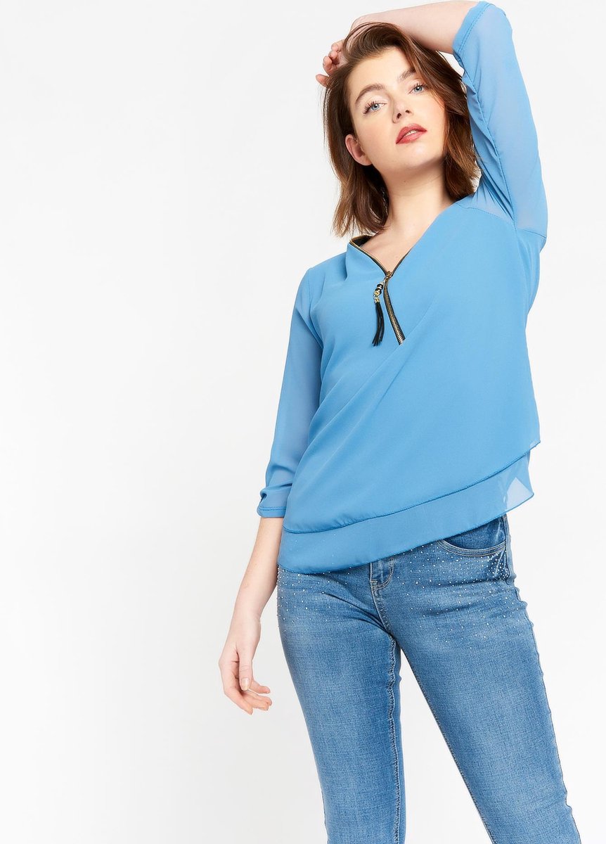 Blouse met driekwartsmouw en rits - Blauw