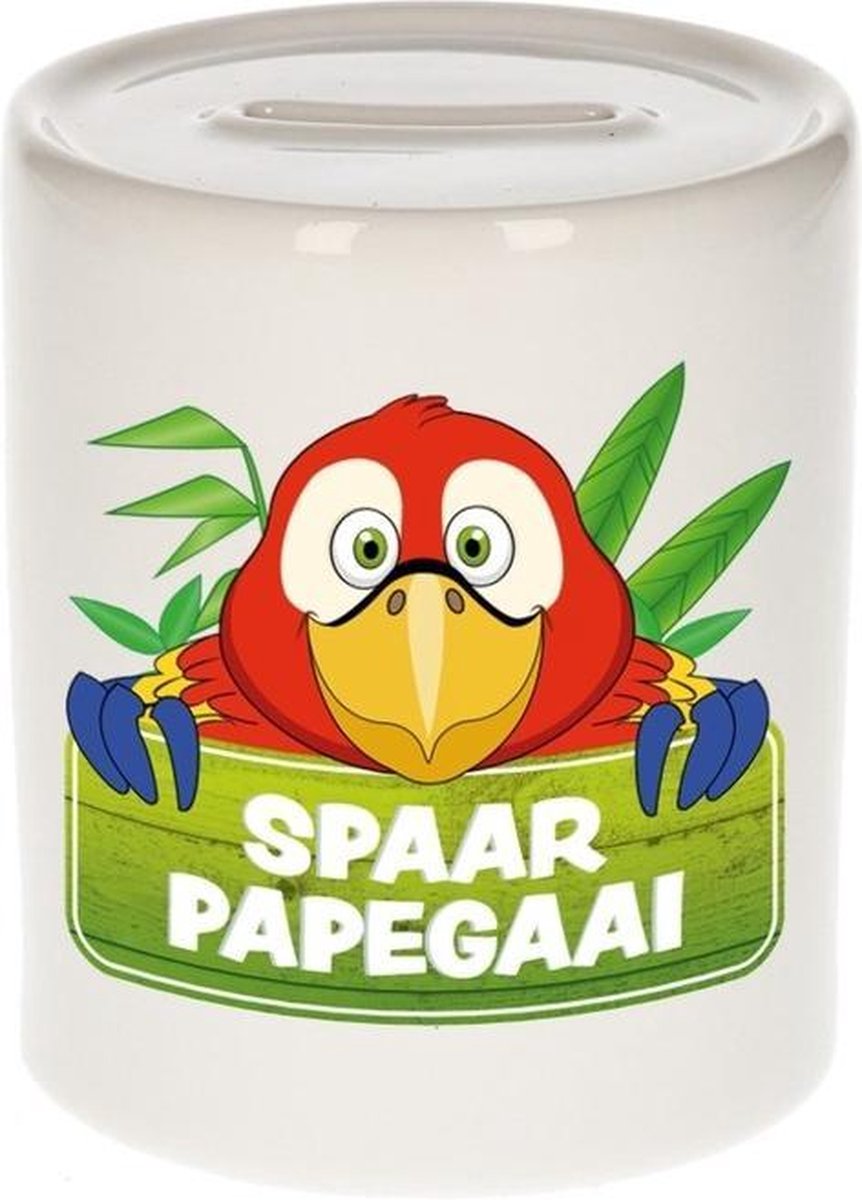 Kinder spaarpot met papegaaien print 9 cm