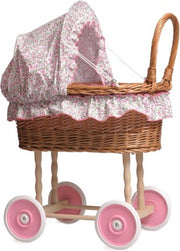 Poppenwagen - Riet - Bloemen