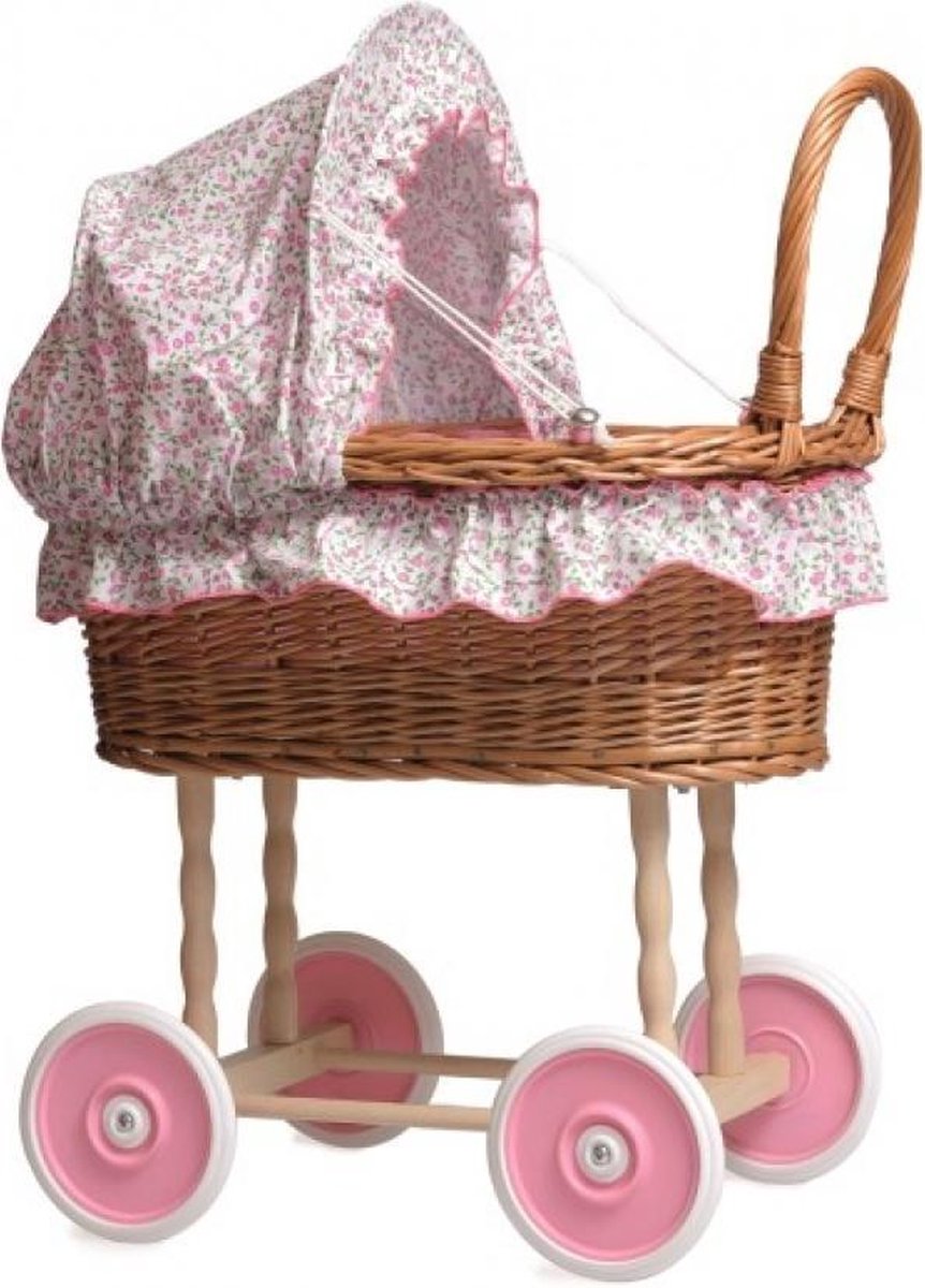 Poppenwagen - Riet - Bloemen