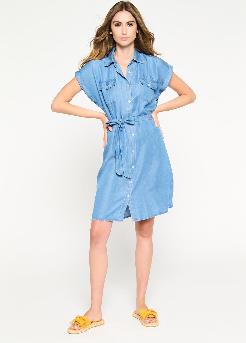 Overhemd jurk met ceintuur - Blauw