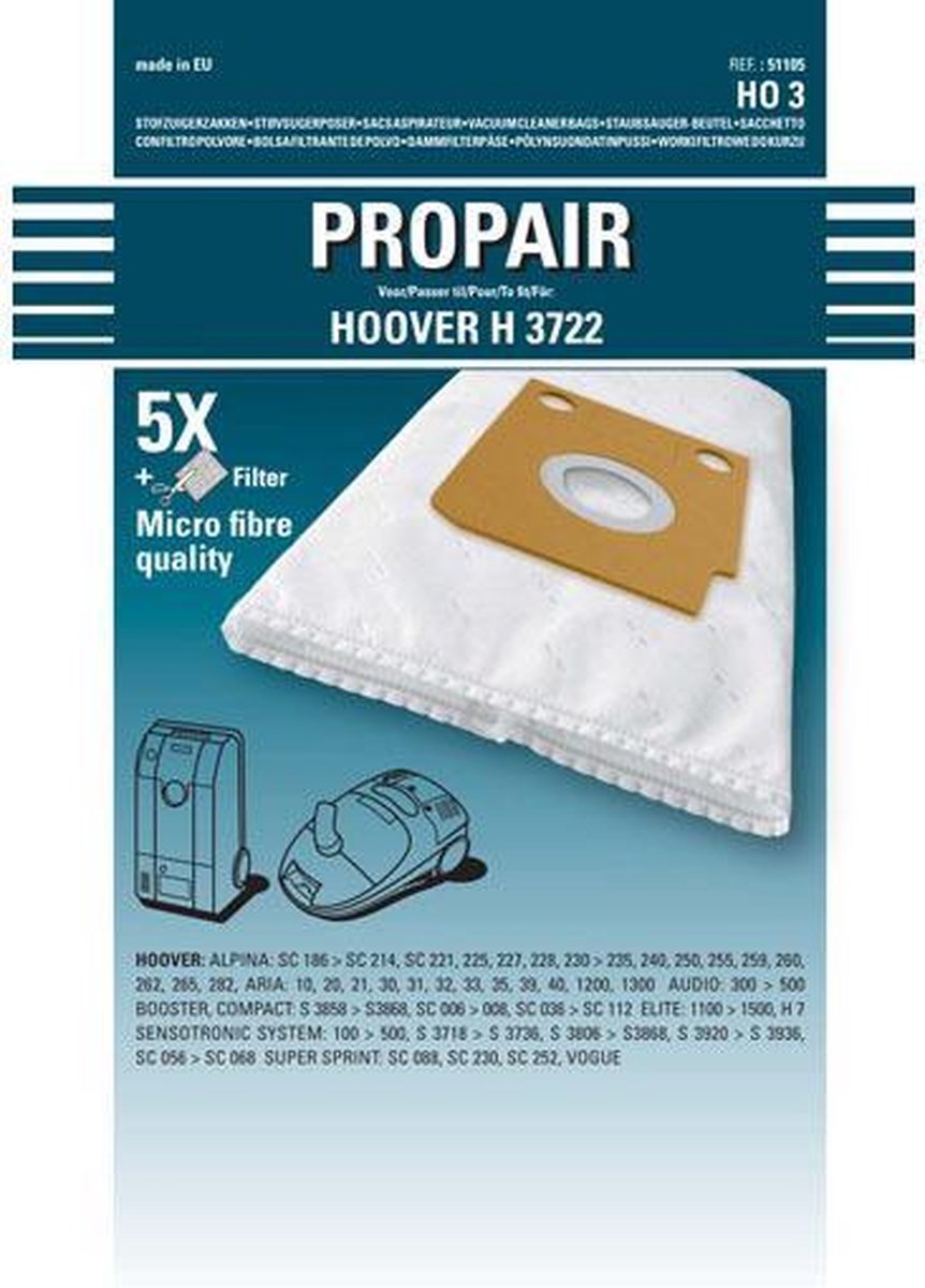 HOOVER - STOFZUIGERZAK PROPAIR S3722-3736 5 STUKS + 1 MICRO FILTER -