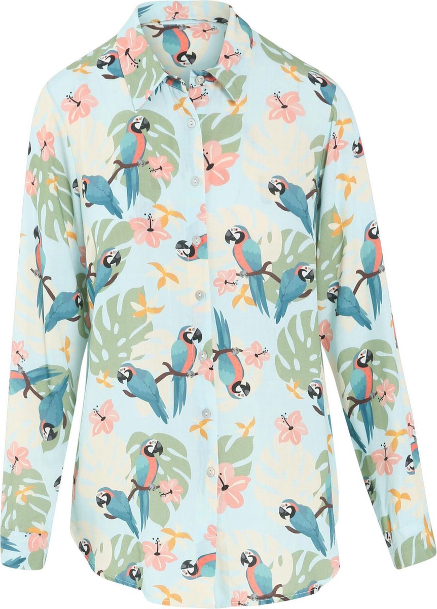 Cassis - Blouse in viscose met papegaaienprint - Lichtblauw