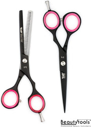 PROMO! Beautytools Set GERMAN TITANIUM Kappersset Rechtshandig - incl. lederen hoes - Kappersschaar + Uitdunschaar