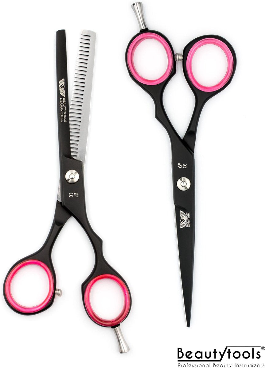PROMO! Beautytools Set GERMAN TITANIUM Kappersset Rechtshandig - incl. lederen hoes - Kappersschaar + Uitdunschaar