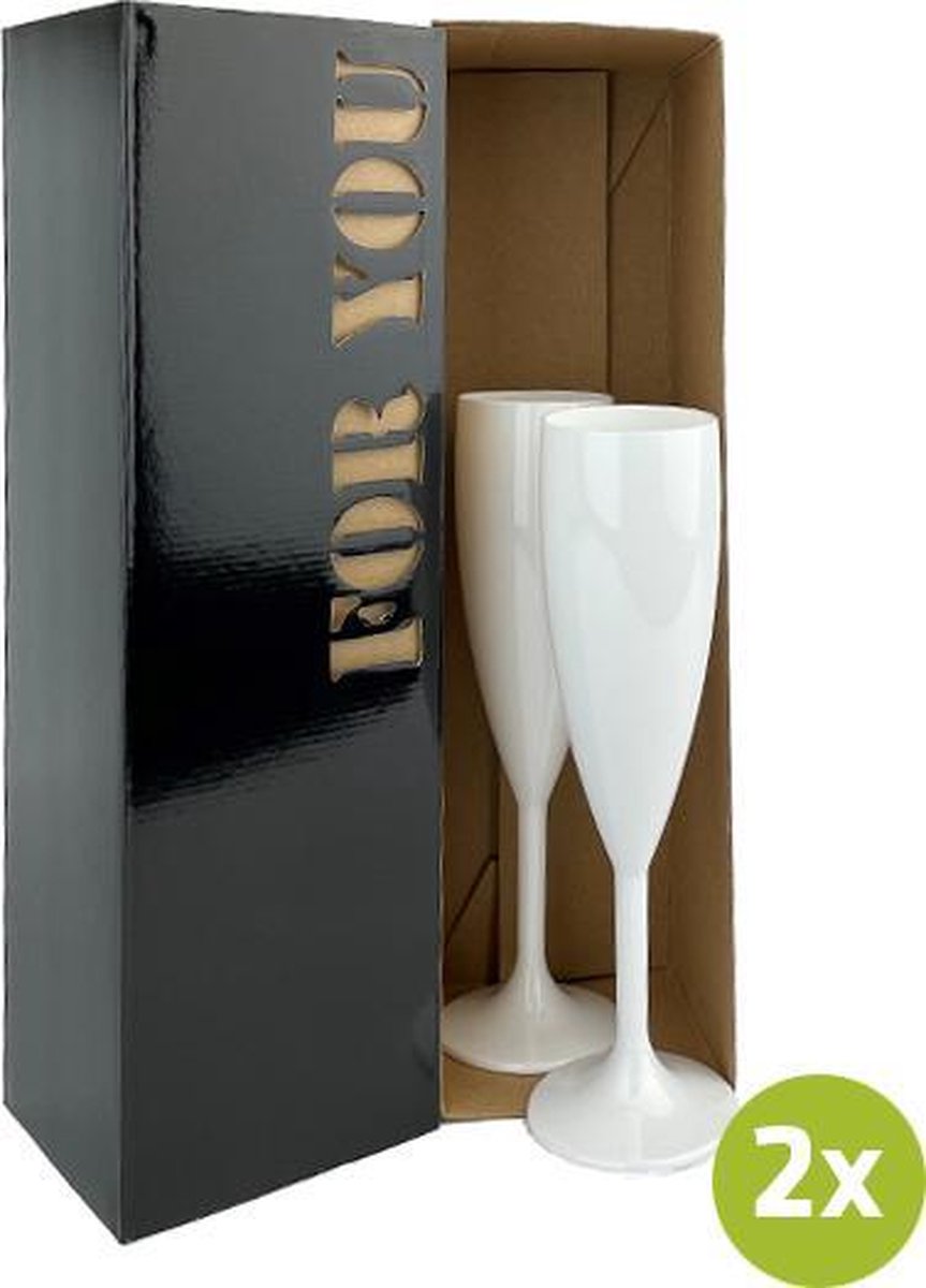 2x Champagneglas Givet wit 19cl cadeauset | Onbreekbare kunststof / plastic drinkglazen
